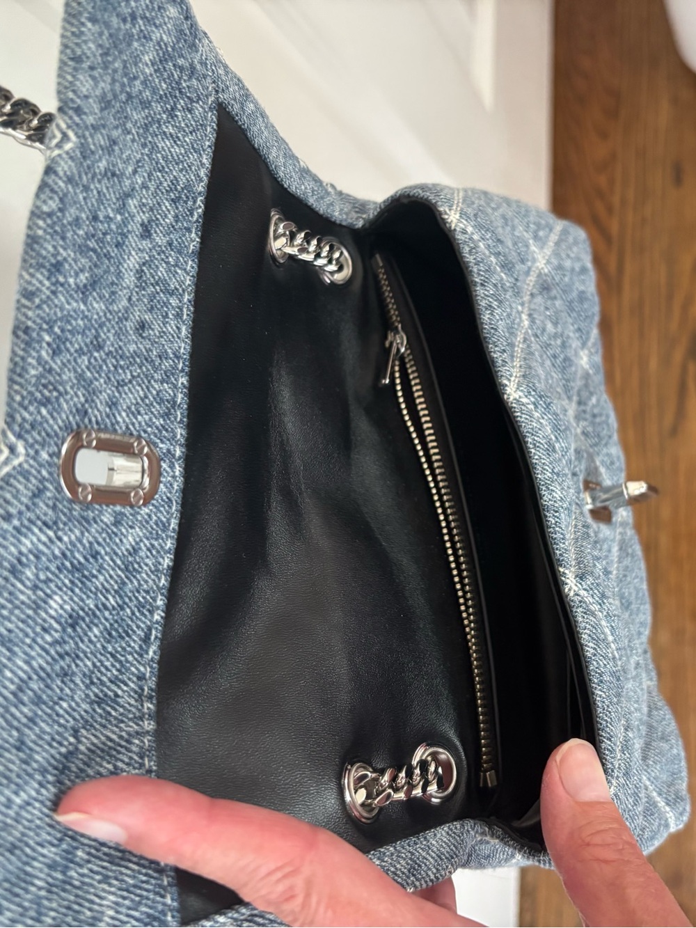 Marc Jacobs Quilted Denim Shoulder Bag with Silver Chain - Blue - Picture 3 of 4